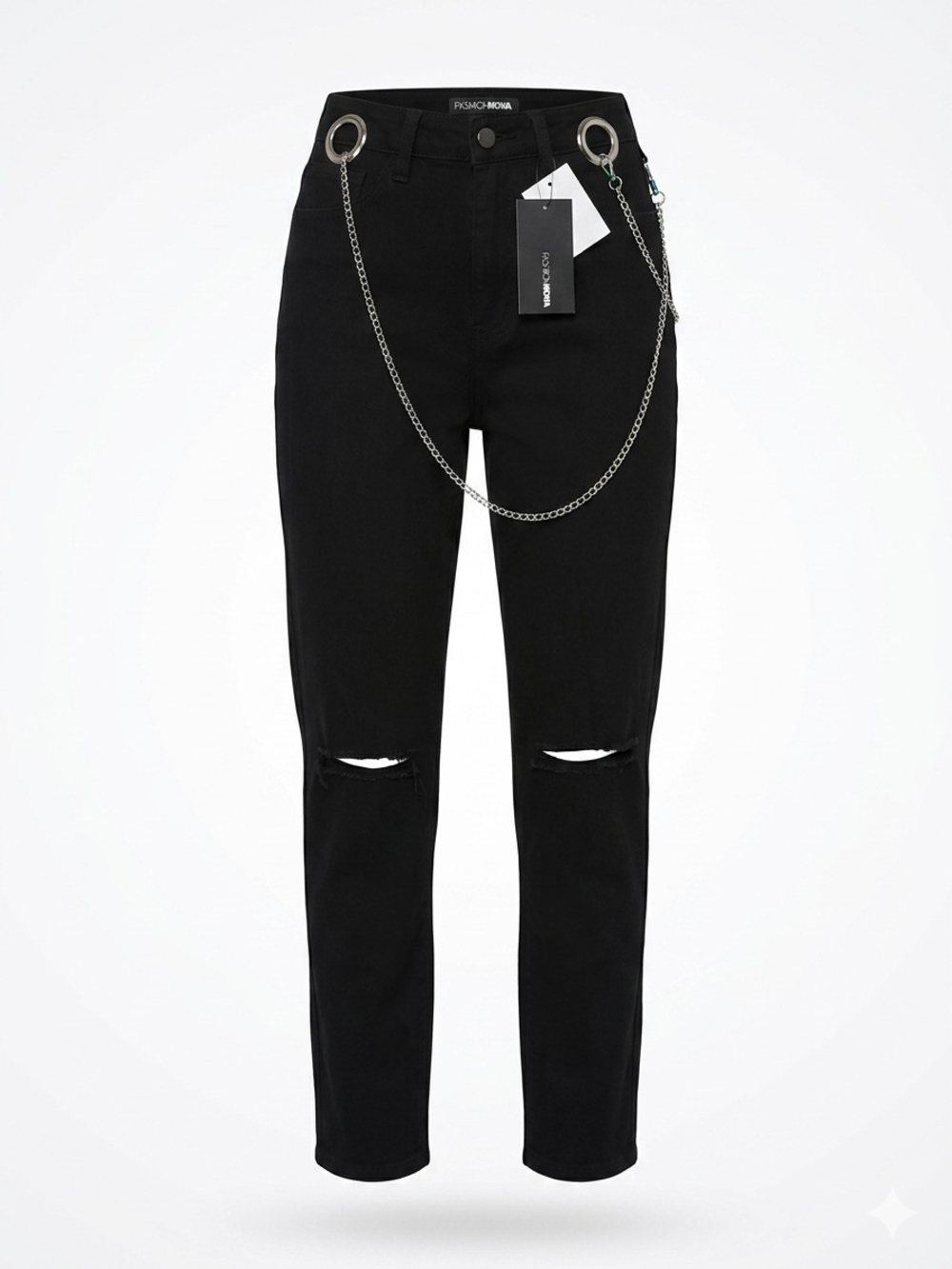 È³³²Fashion Nova Black High-Rise Skinny Jeans with Silver Chain